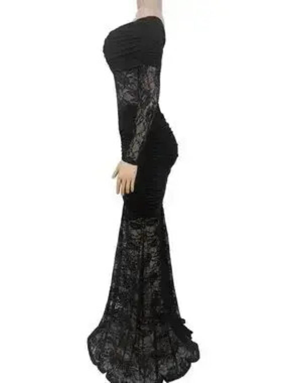 Off-Shoulder Ruched Lace Mermaid Maxi Dress - Picture 9 of 10